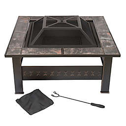 Pure Garden Wood Burning 32-Inch Marble Tile Square Fire Pit in Black