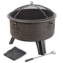 Pure Garden Wood Burning 26-Inch Woven Metal Round Firepit in Black