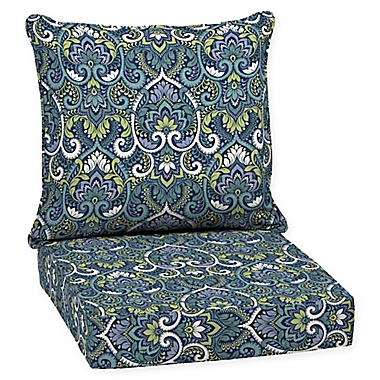 Arden Selections&trade; Aurora Damask 2-Piece Outdoor Deep Seat Cushion Set in Sapphire. View a larger version of this product image.