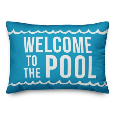 Designs Direct &quot;Welcome to the Pool&quot; Oblong Outdoor Throw Pillow in Blue/White