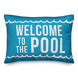Designs Direct "Welcome to the Pool" Oblong Outdoor Throw Pillow in Blue/White