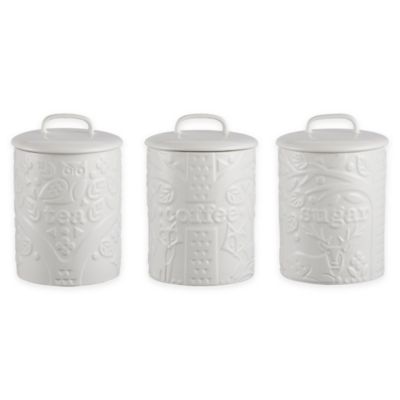 white and grey tea coffee sugar canisters