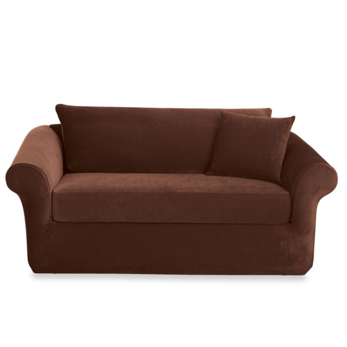 Sure Fit® Stretch Sterling Chocolate 3Piece Sofa Slipcover Bed Bath