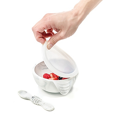 Bumkins&reg; Silicone First Feeding Set with Lid &amp; Spoon in Marble. View a larger version of this product image.