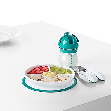 OXO Tot&reg; Stick & Stay Divided Plate in Teal. View a larger version of this product image.