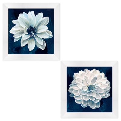 BLUE WHITE ABSTRACT ROSES BUTTERLY FLORAL BOX CANVAS PRINT WALL ART PICTURE