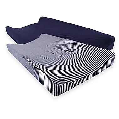 Touched by Nature&reg; Striped Organic Cotton Changing Pad Covers in Navy/Grey (Set of 2). View a larger version of this product image.