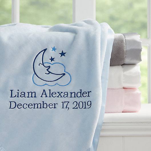Alternate image 1 for Moon & Stars Embroidered Baby Boy Blanket