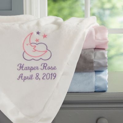 Moon &amp; Stars Embroidered Baby Girl Blanket