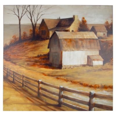 Designs Direct Fall Scene Barn 32-Inch Square Canvas Wall Art