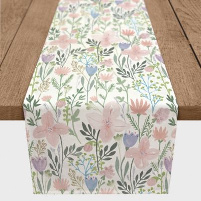 Cotton Sateen Table Runner Roostery Tablerunner 16in x 72in Flower Floral Spring Watercolor Watercolour Nature Leaf Print 