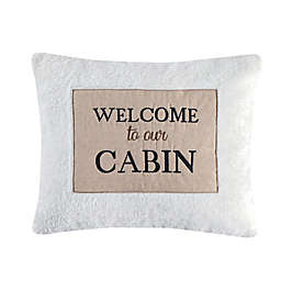 "Welcome To Our Cabin" Oblong Throw Pillow in Ivory