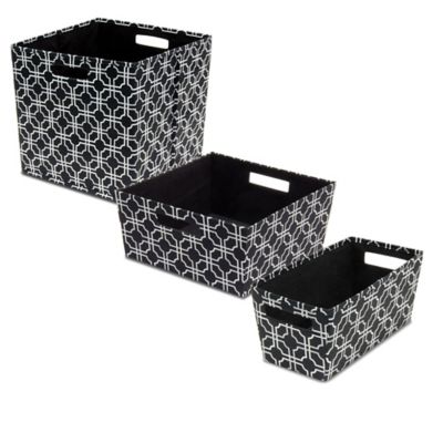 black and white storage bins