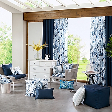 Madison Park Laguna Medallion 95-Inch  Outdoor Curtain Panel in Indigo/Blue (Single). View a larger version of this product image.