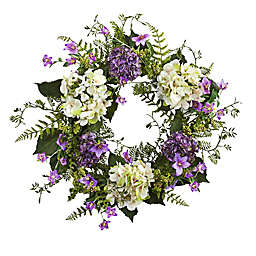 Nearly Natural 24-Inch Artificial Hydrangea & Berry Wreath