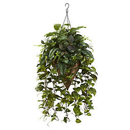 Nearly Natural 36-Inch Artificial Vining Mixed Greens Hanging Plant in Basket