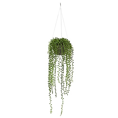Nearly Natural 21-Inch Artificial String of Pearl Hanging Plant in Stone Vase. View a larger version of this product image.