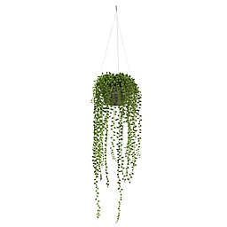 Nearly Natural 21-Inch Artificial String of Pearl Hanging Plant in Stone Vase