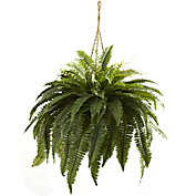 Nearly Natural Artificial Double Giant Boston Fern Hanging Plant in Basket