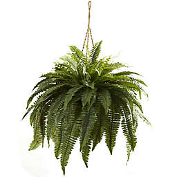 Nearly Natural Artificial Double Giant Boston Fern Hanging Plant in Basket