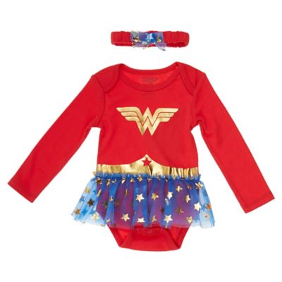 Size 0-3M 2-Piece Wonder Girl Tutu Bodysuit and Headband Set in Red