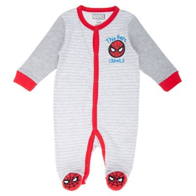 Marvel&reg; Spiderman This Hero Crawls Stripe Footie in Grey/Red