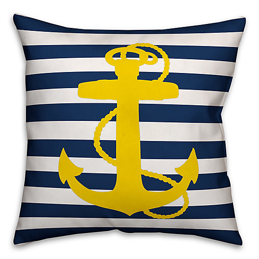 Alternate image 1 for Designs Direct Yellow Anchor Square Outdoor Throw Pillow in Navy/White Stripe