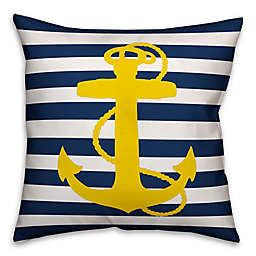 Designs Direct Yellow Anchor Square Outdoor Throw Pillow in Navy/White Stripe