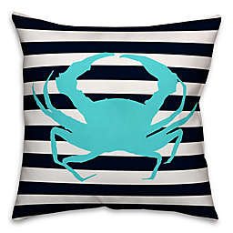 Designs Direct Blue Crab Square Outdoor Throw Pillow in Navy/White Stripe
