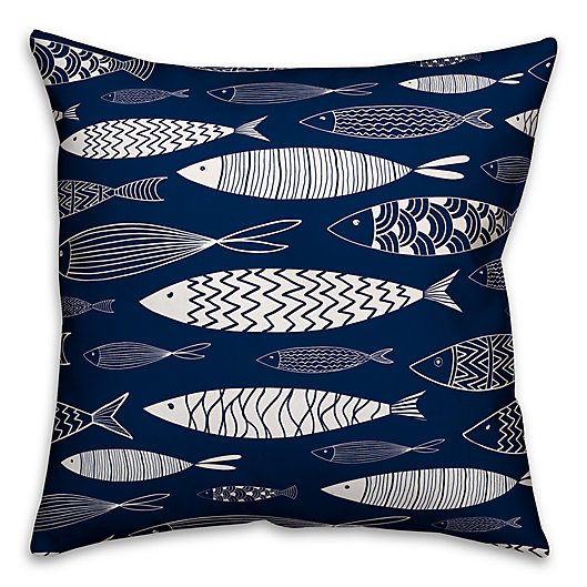 Alternate image 1 for Designs Direct School of Fish Square Outdoor Throw Pillow in Navy/White