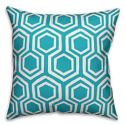 Designs Direct Hexagons Square Outdoor Throw Pillow in Teal/White