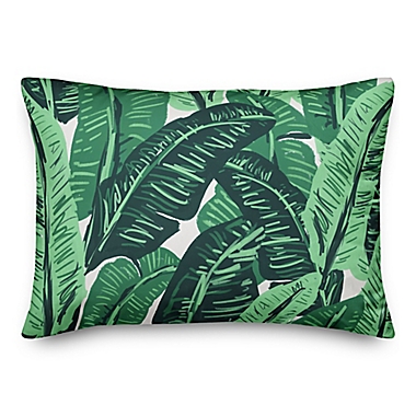 Designs Direct Painted Green Palms Oblong Outdoor Throw Pillow in Green/White. View a larger version of this product image.