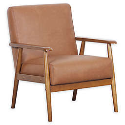 Pulaski Wood Frame Faux Leather Accent Chair in Cognac