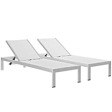 Modway Shore Outdoor Chaise in Silver/White (Set of 2). View a larger version of this product image.