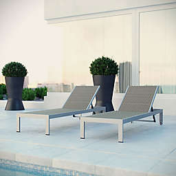 Modway Shore Outdoor Chaise in Silver/White (Set of 2)