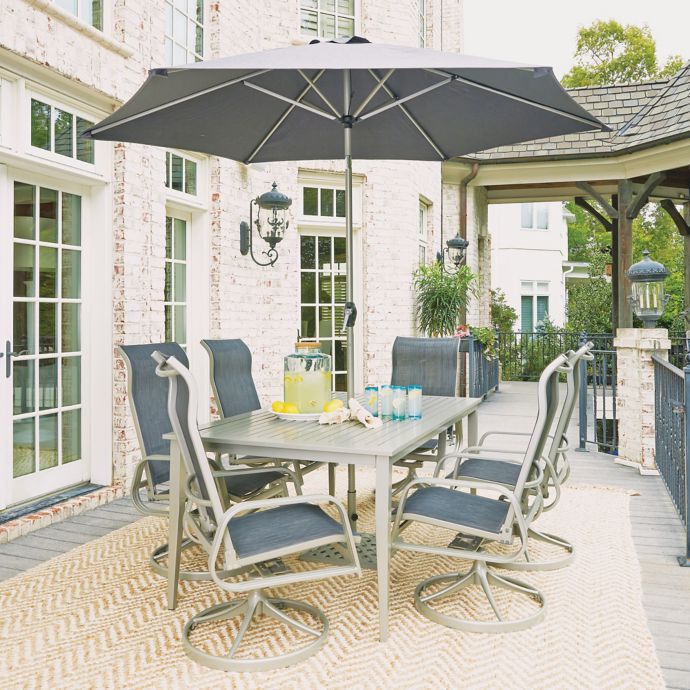 Home Styles South Beach Patio Table And 6 Swivel Chairs With Umbrella Base In Grey Bed Bath Beyond