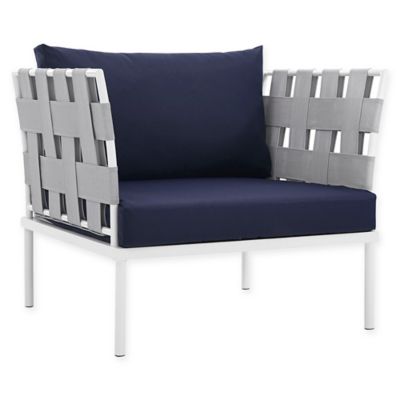 Harmony Aluminum Outdoor Patio Lounge Chair in White with Navy Cushions