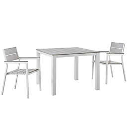 Modway Maine 3-Piece Patio Dining Set in White/Light Grey