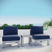 Modway 3-Piece Outdoor Patio Sofa Set in Silver/Navy