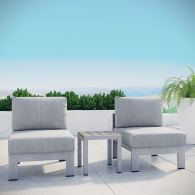 Modway 3-Piece Outdoor Patio Sofa Set in Silver/Grey