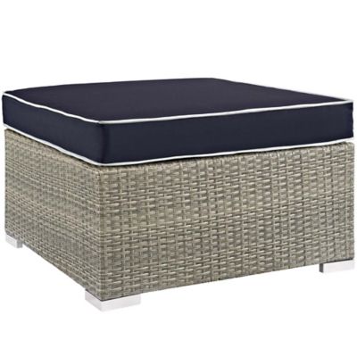 Modway Repose Outdoor Patio Square Ottoman in Light Grey/Navy