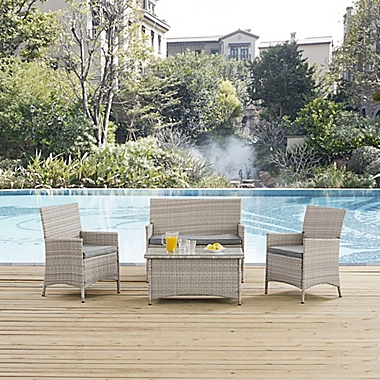 Modway Bridge 4 Piece Patio Conversation Set in Light Grey. View a larger version of this product image.