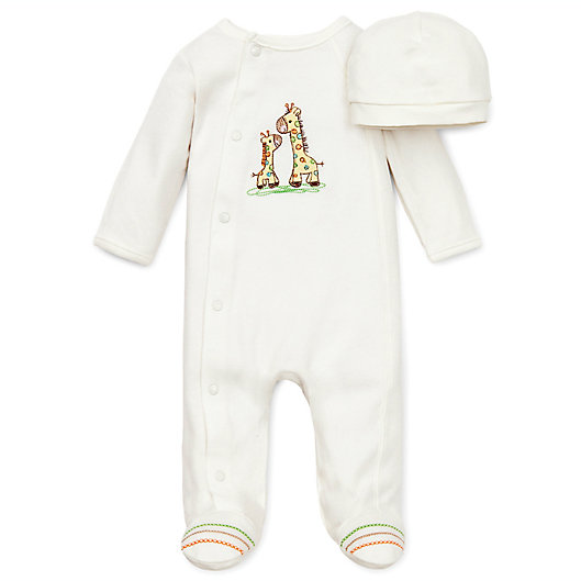 Alternate image 1 for Little Me® Giraffe Preemie 2-Piece Footie and Hat Set in Ivory