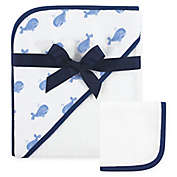 Hudson Baby&reg; Whale Hooded Towel and Washcloth Set in Blue