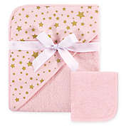 Hudson Baby&reg; Star 2-Piece Hooded Towel and Washcloth Set in Pink
