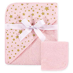 Hudson Baby® Star 2-Piece Hooded Towel and Washcloth Set in Pink