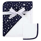 Hudson Baby&reg; Star 2-Piece Hooded Towel and Washcloth Set in Blue