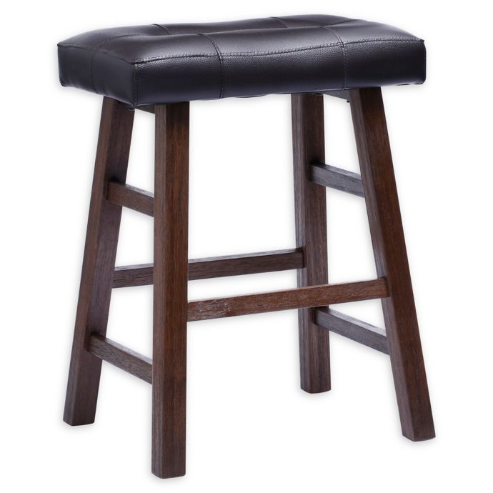 Padded Saddle Bar Stool in Walnut/Black Bed Bath and Beyond Canada