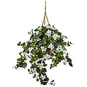 Nearly Natural&trade; 28-Inch Bougainvillea Hanging Basket in White