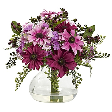 Nearly Natural 11.5-Inch Mixed Daisy Arrangement in Vase. View a larger version of this product image.